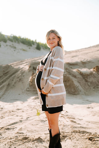 CÉCILE cardigan (long stripe) - beige & white