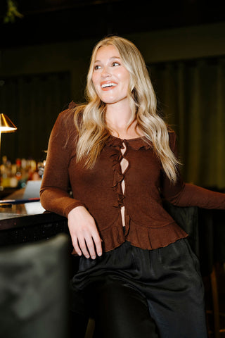 Light ruffled cardigan - chocolate