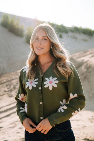 Floral cardigan - prairie green
