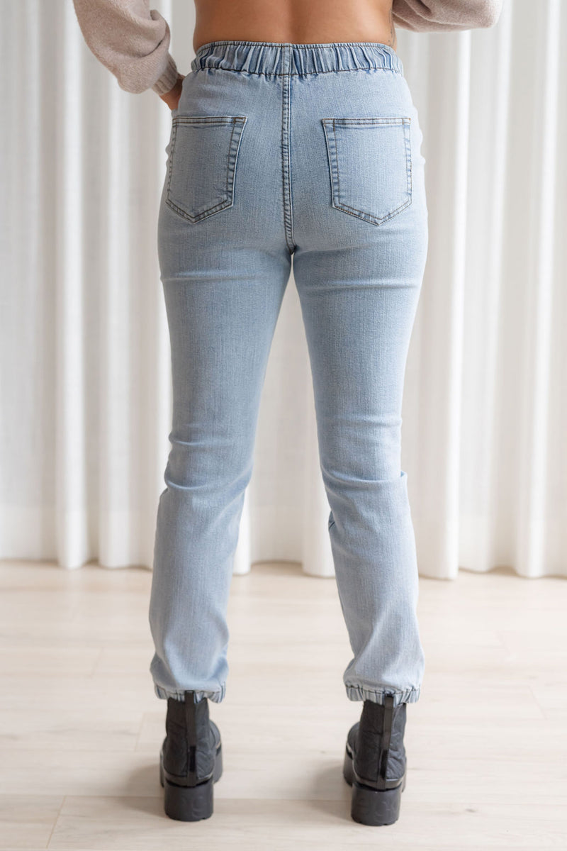 Jeans à taille élastique - bleu pâle