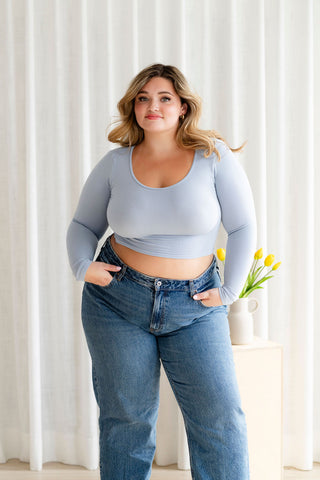 Crop top à manches longues en bambou - bleu ciel