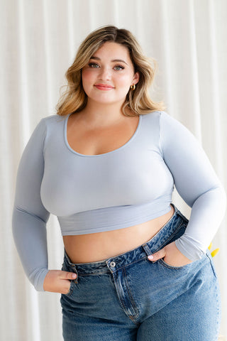 Crop top à manches longues en bambou - bleu ciel