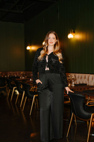 Pantalons chic fluide - noir satiné