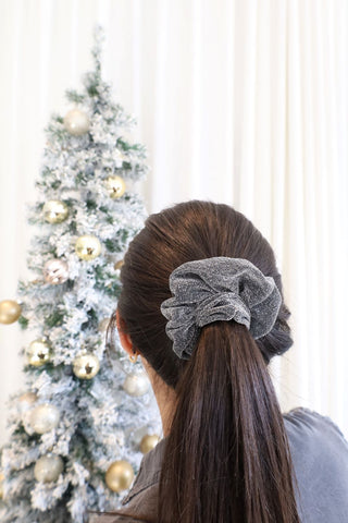 Trio of festive scrunchies - silver, cream, black