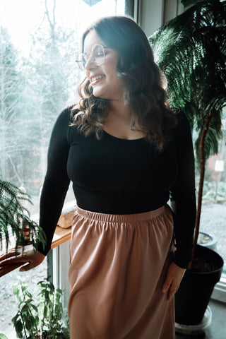 Silky satin skirt (elastic waist) - rose dust
