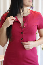 INTRIGUE button dress - raspberry
