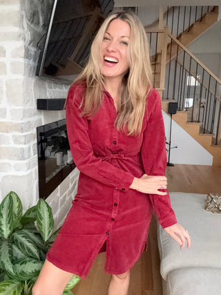 red corduroy dress Corduroy shirt dress - grenadine