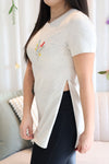 T-shirt with zipper embroidery - mottled beige