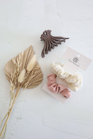 TRIO: 2 scrunchies & 1 clip - bohemian shades