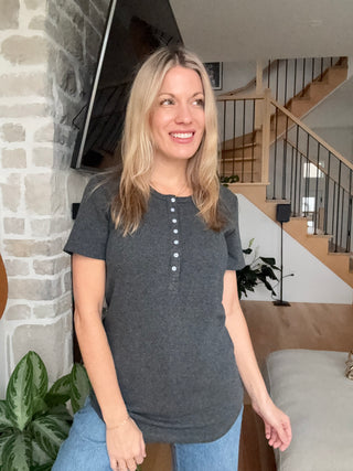 TALIA button-down T-shirt - dark grey