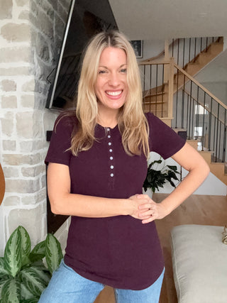 TALIA t-shirt with buttons - burgundy