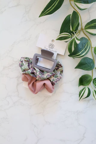 TRIO: 2 scrunchies & 1 clip - vintage