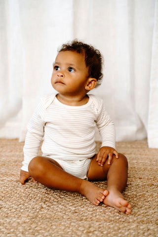 ROSE & LÉO - Long-sleeved diaper cover - beige stripes