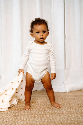 ROSE & LÉO - Long-sleeved diaper cover - beige stripes
