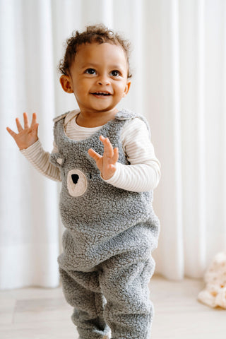 ROSE & LÉO - Sherpa overalls - teddy bear (grey)