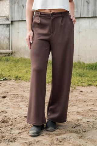 Pantalons à jambes larges - brun