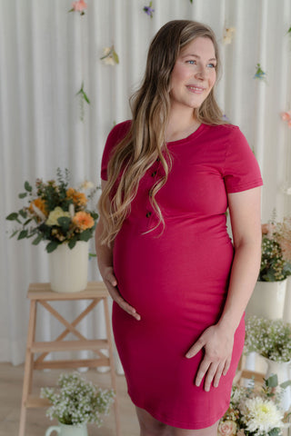 INTRIGUE button dress - raspberry
