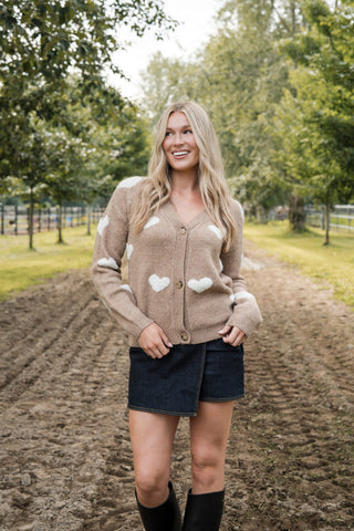 Cardigan à cœurs - doux moka