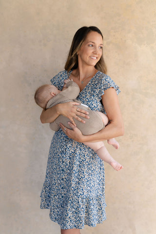 Floral dress - beige & blue