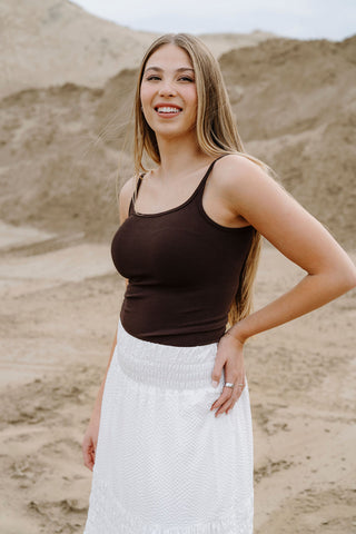 Camisole côtelé à bretelle en bambou - chocolat