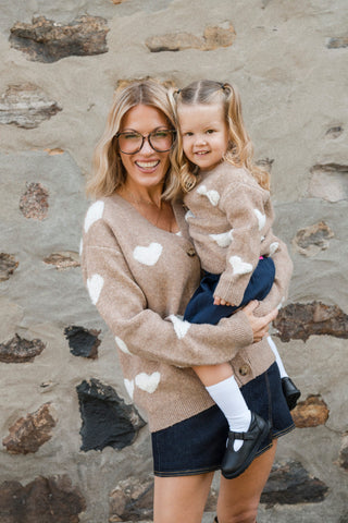 Cardigan à cœurs - doux moka