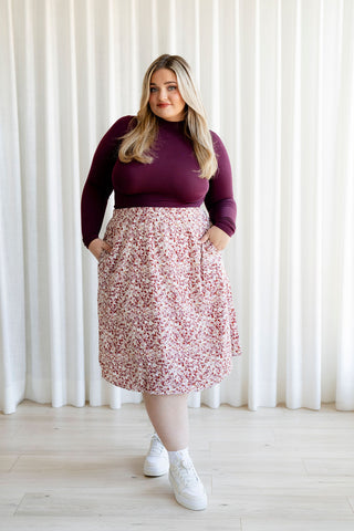 Floral skirt with elastic waistband (with pockets) - autumn flowers