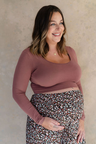 Long-sleeved bamboo crop top - terracotta