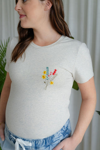 T-shirt with zipper embroidery - mottled beige