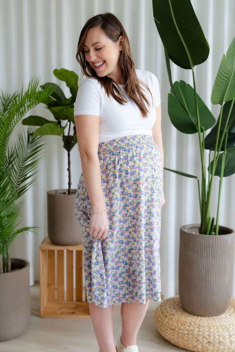 Floral skirt with elastic waist - pastel combo