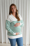MICHELLE sweater - white & green stripes
