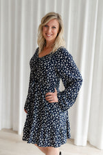 Long-sleeved floral dress - navy
