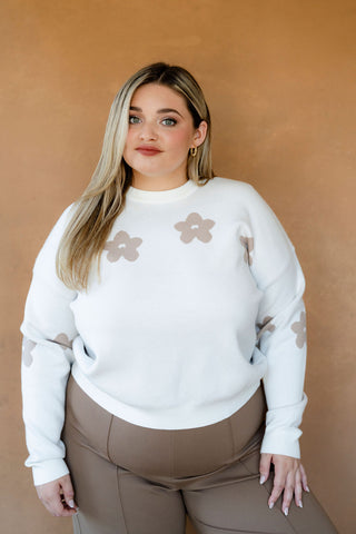 Short wool sweater - floral cream