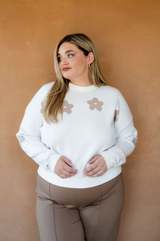 Short wool sweater - floral cream