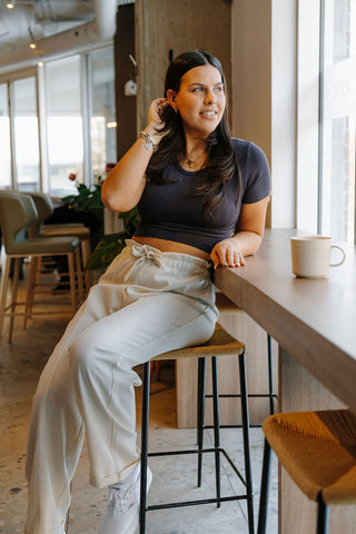 Elastic waist linen pants - heathered ivory