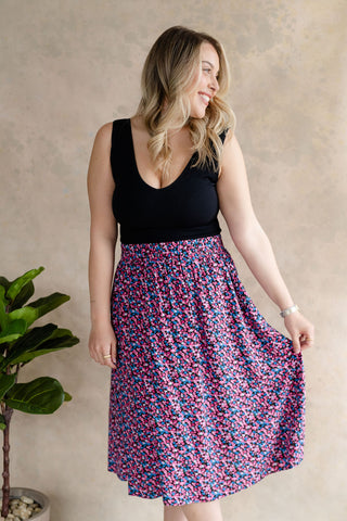 Floral skirt with elastic waist - fuchsia & blue combo