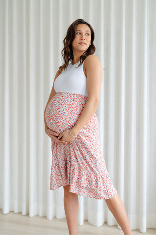 Floral flounce skirt - beige & red