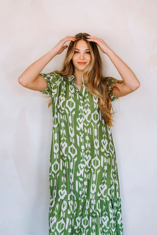 SABRINA dress - abstract geometric pattern - spring green