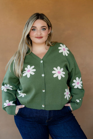 Floral cardigan - prairie green