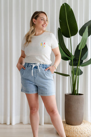 Elastic waist shorts - pale blue