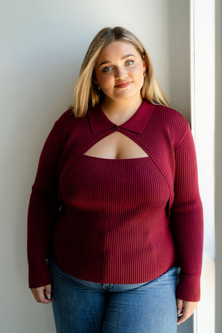 Ribbed sweater - cherry