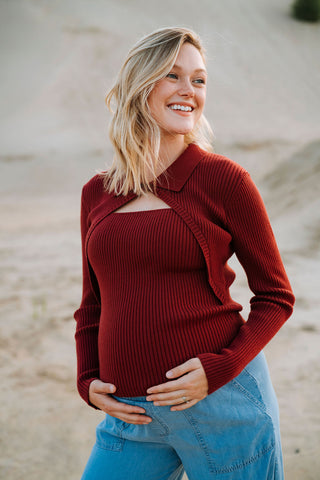 Ribbed sweater - cherry