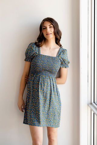 COLETTE dress - blue with yellow flowers