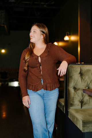 Light ruffled cardigan - chocolate