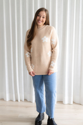 Floral wool sweater - beige