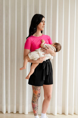 Bamboo short sleeve crop top - fuchsia