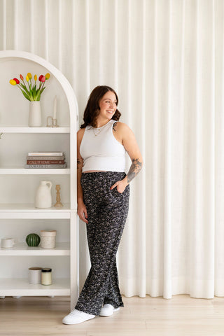 Floral elastic-waist pants - bohemian night