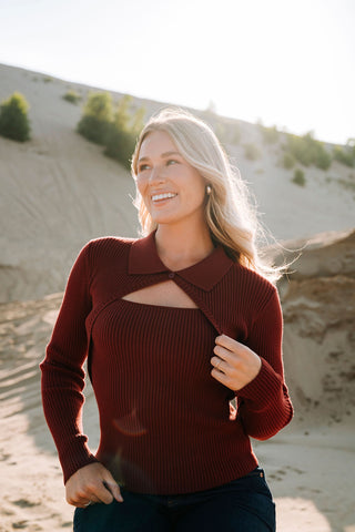 Ribbed sweater - cherry