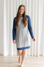 OVER THE MOON long-sleeved nightgown - grey & blue capri
