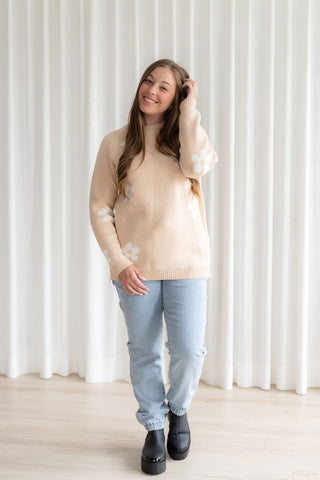 Floral wool sweater - beige