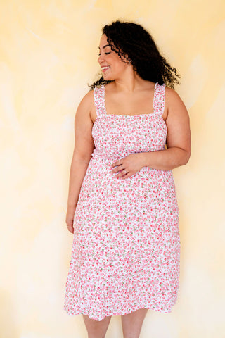 MALIBU dress (midi floral) - pink & white